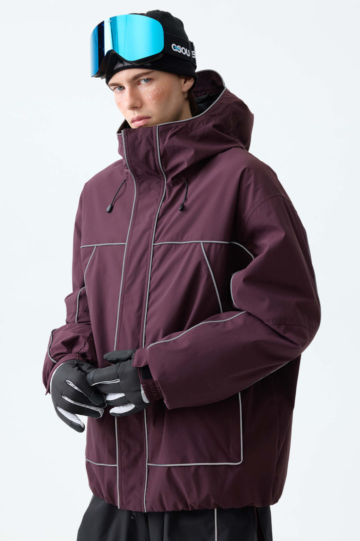 Men's Plum Noir Reflective Piping Insulated Snow Jacket
