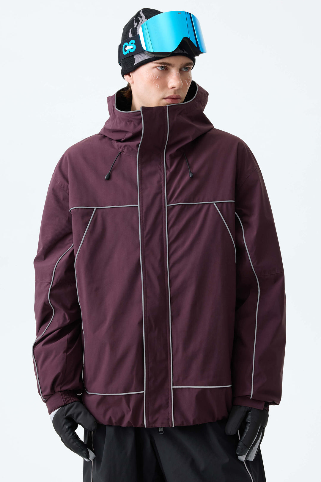Men's Plum Noir Reflective Piping Insulated Snow Jacket