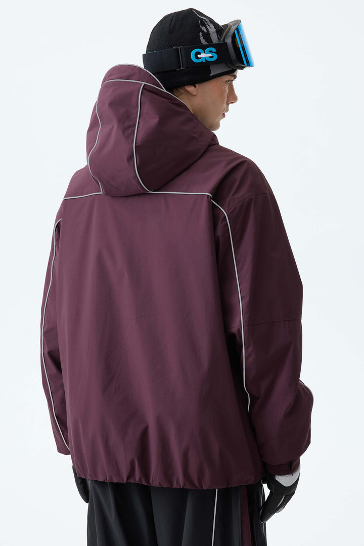 Men's Plum Noir Reflective Piping Insulated Snow Jacket