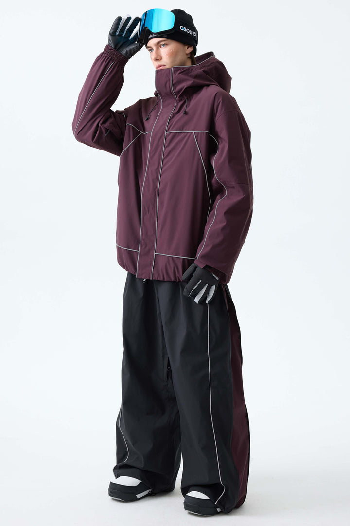 Men's Black Reflective Piping Insulated Snow Jacket