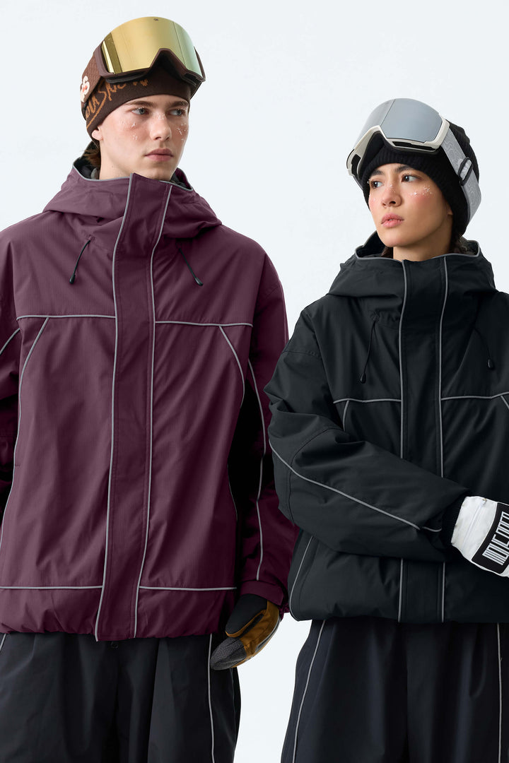 Men's Plum Noir Reflective Piping Insulated Snow Jacket