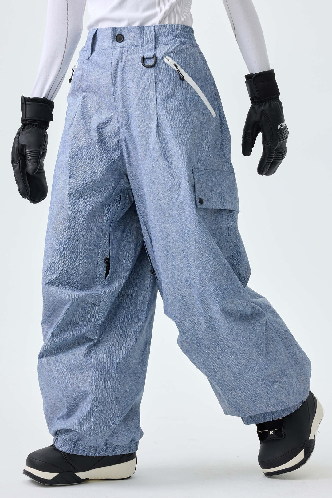 Women's Ice Blue Baggy Wear-resistant Waterproof Snow Pants