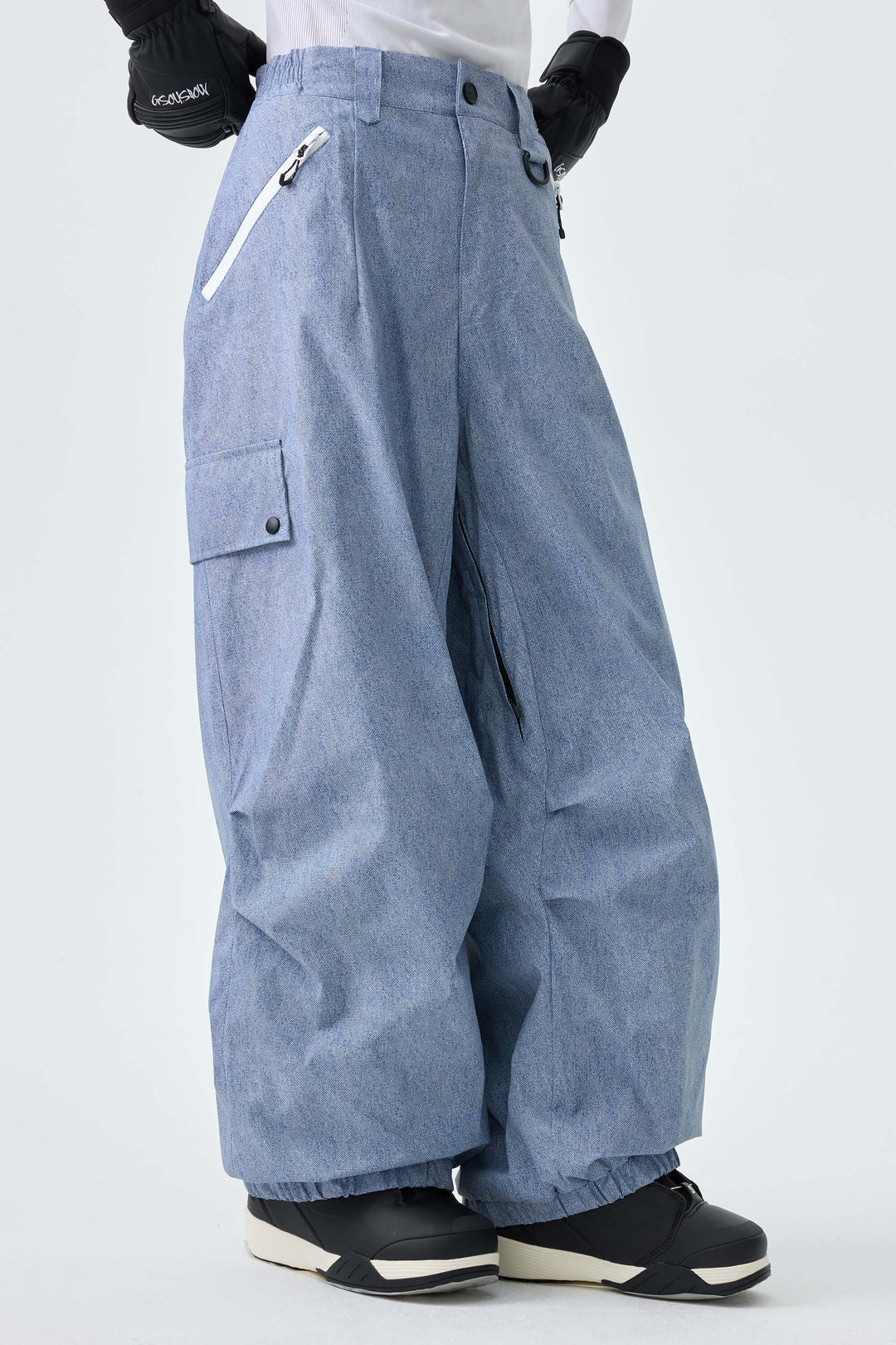 Women's Washed Denim Baggy Wear-resistant Waterproof Snow Pants