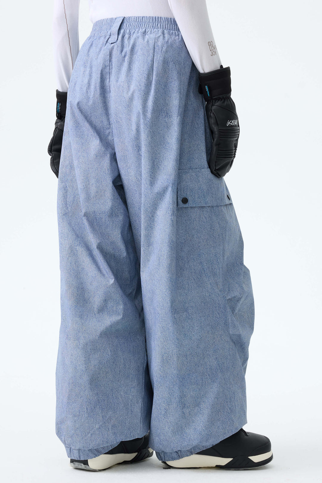 Women's Washed Denim Baggy Wear-resistant Waterproof Snow Pants