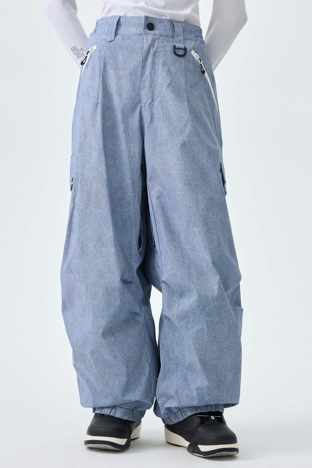 Women's Ice Blue Baggy Wear-resistant Waterproof Snow Pants