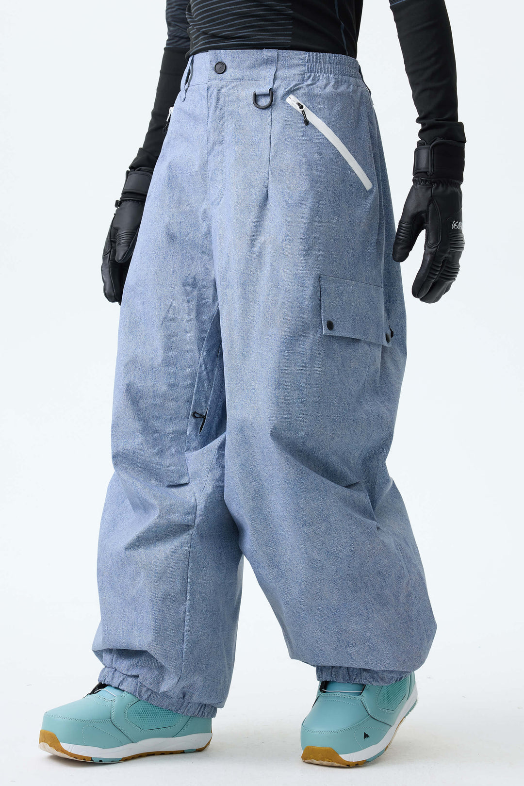 Men's Ice Blue Baggy Wear-resistant Waterproof Snow Pants