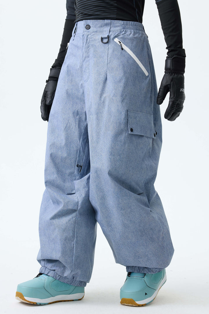 Men's Ice Blue Baggy Wear-resistant Waterproof Snow Pants