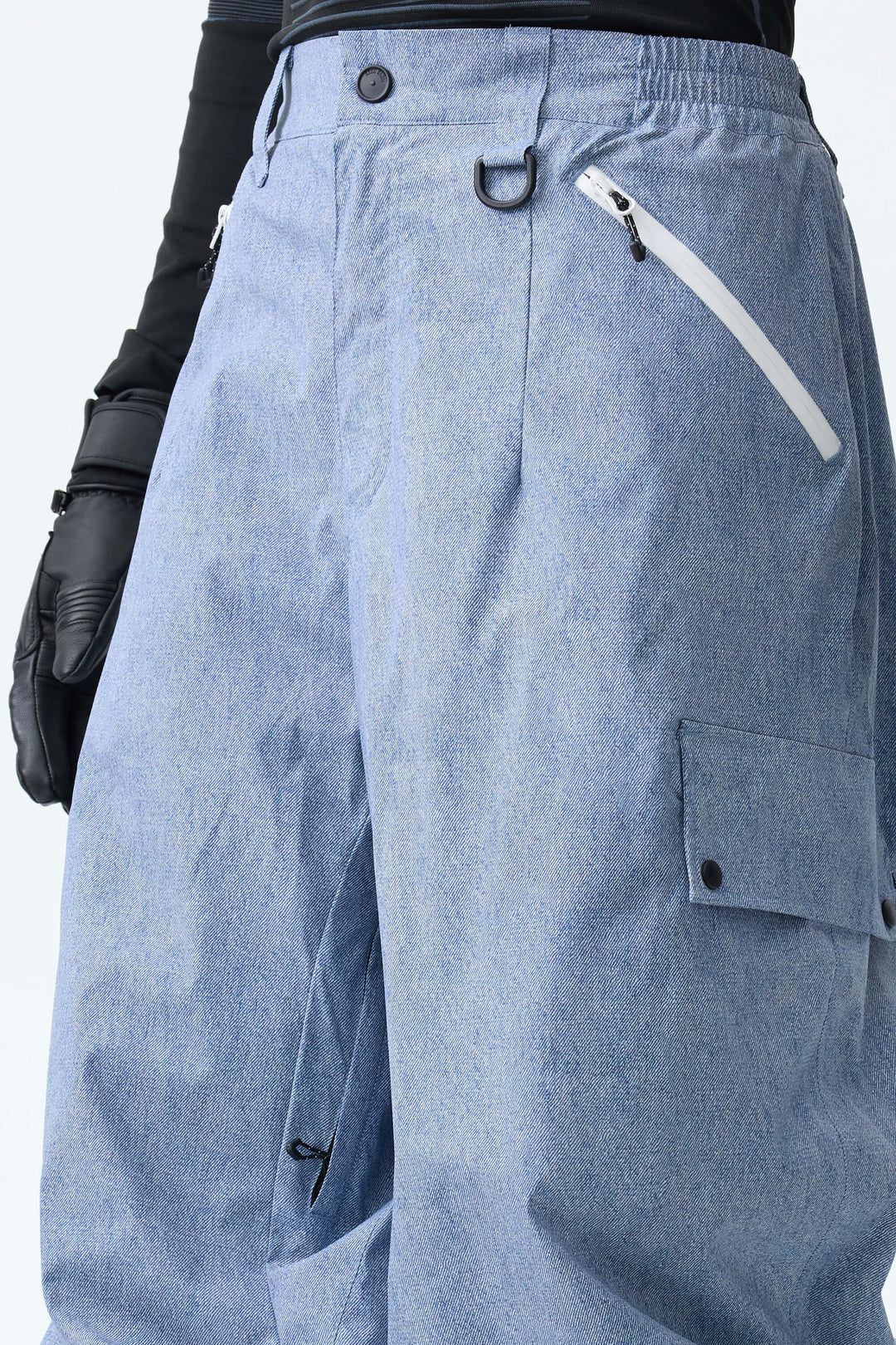 Men's Washed Denim Baggy Wear-resistant Waterproof Snow Pants