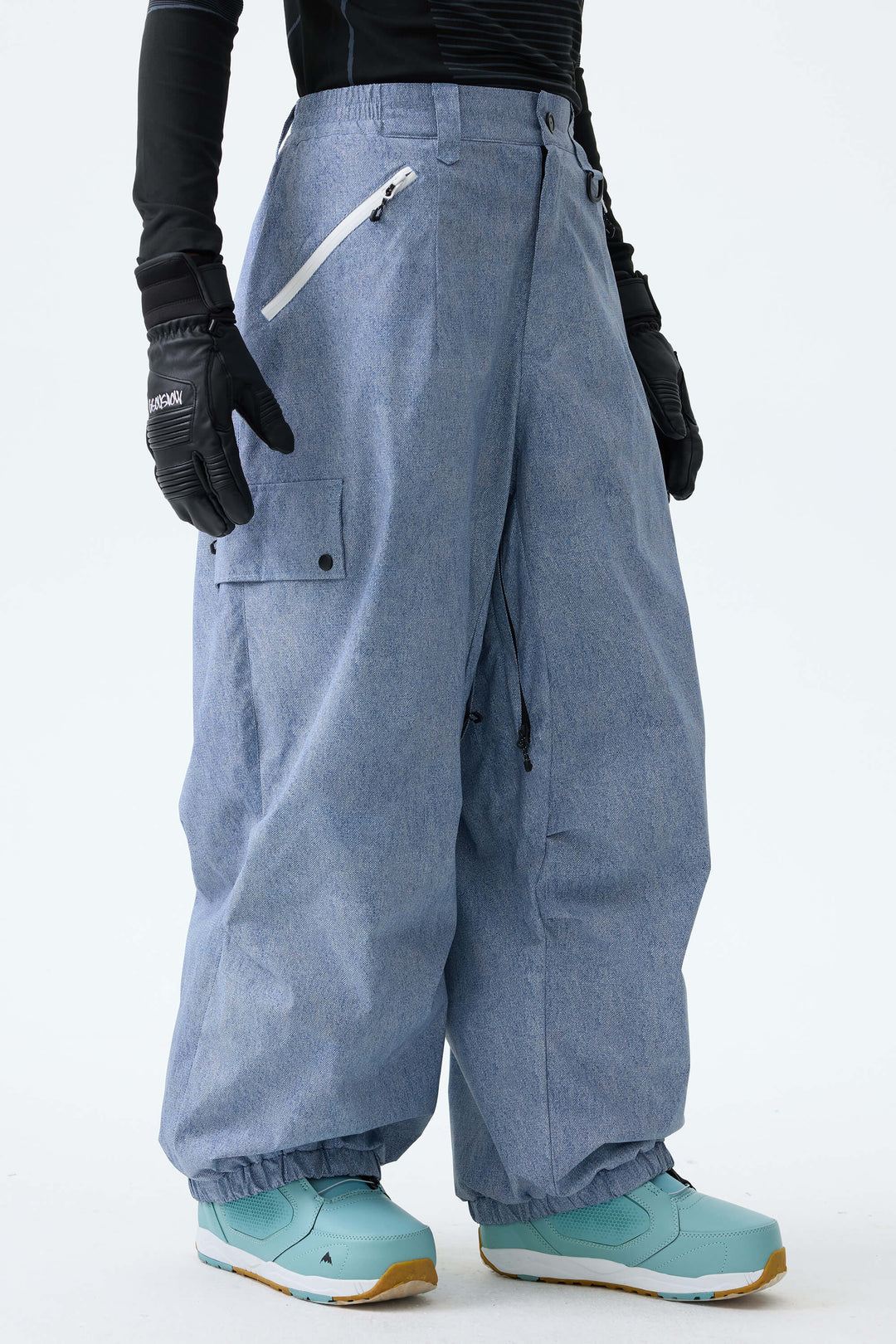 Men's Washed Denim Baggy Wear-resistant Waterproof Snow Pants