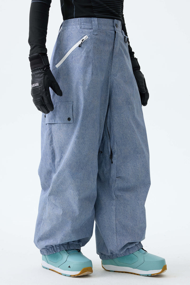 Men's Washed Denim Baggy Wear-resistant Waterproof Snow Pants