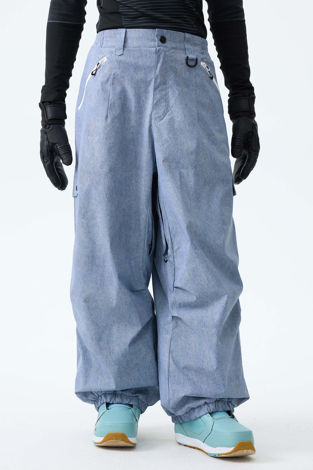 Men's Ice Blue Baggy Wear-resistant Waterproof Snow Pants