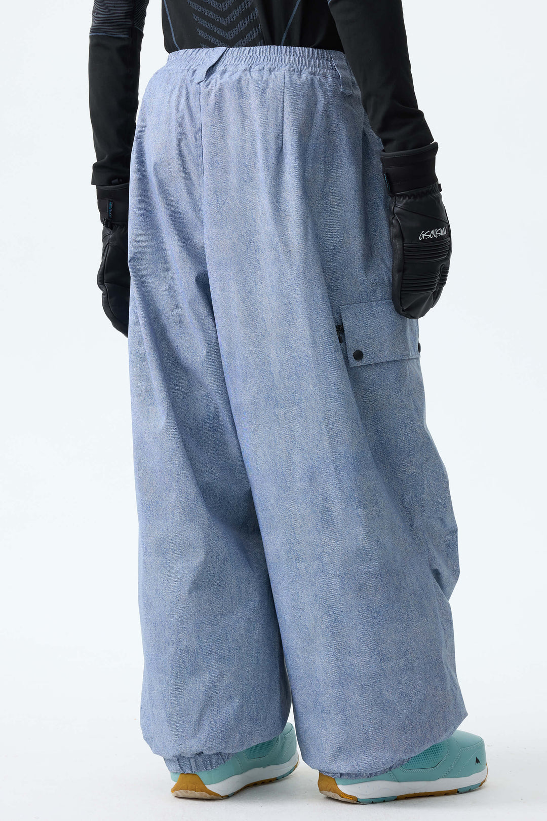 Men's Washed Denim Baggy Wear-resistant Waterproof Snow Pants