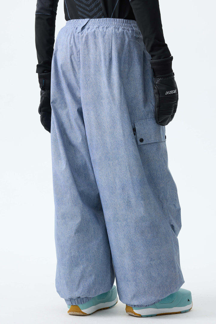 Men's Washed Denim Baggy Wear-resistant Waterproof Snow Pants