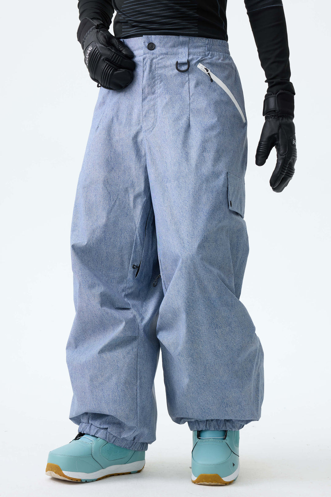 Men's Washed Denim Baggy Wear-resistant Waterproof Snow Pants