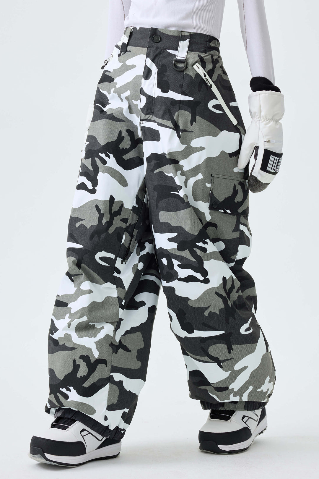 Women's Ice Blue Baggy Wear-resistant Waterproof Snow Pants