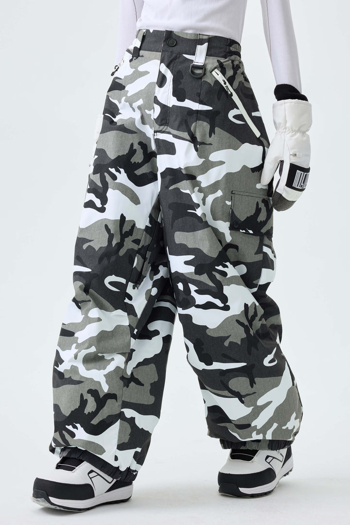 Women's Ice Blue Baggy Wear-resistant Waterproof Snow Pants
