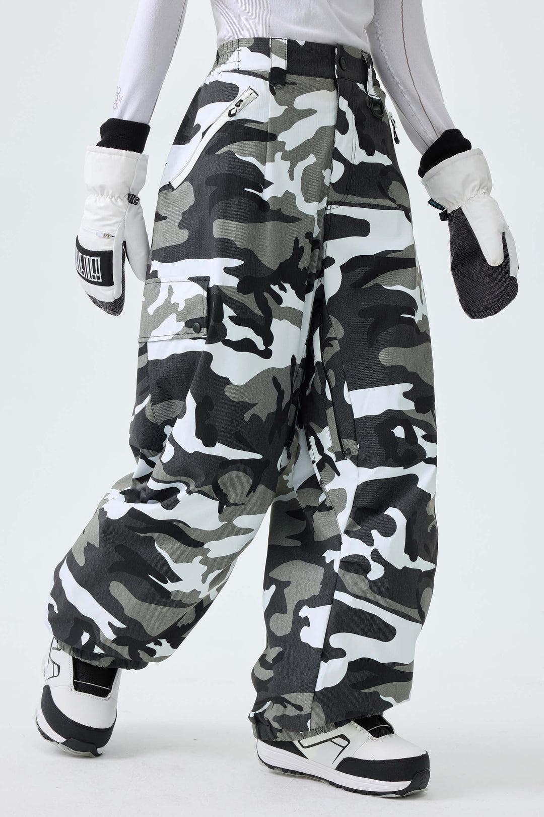 Women's Ice Blue Baggy Wear-resistant Waterproof Snow Pants