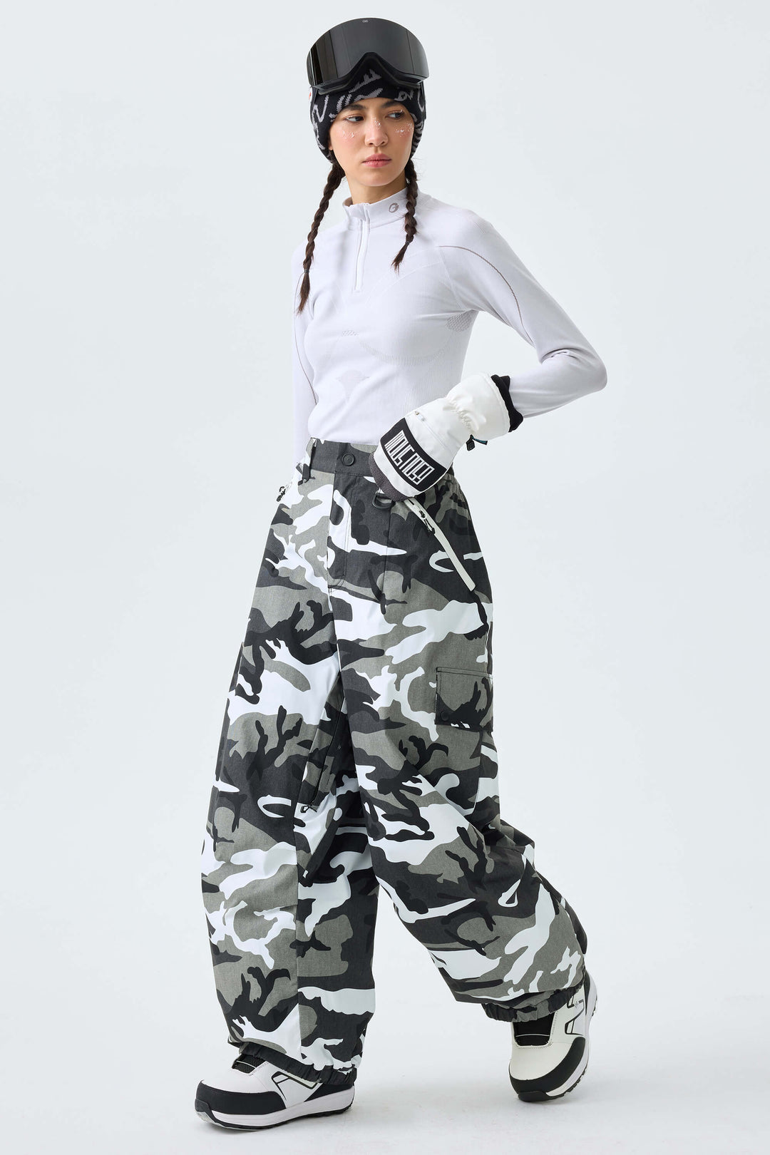 Women's Ice Blue Baggy Wear-resistant Waterproof Snow Pants