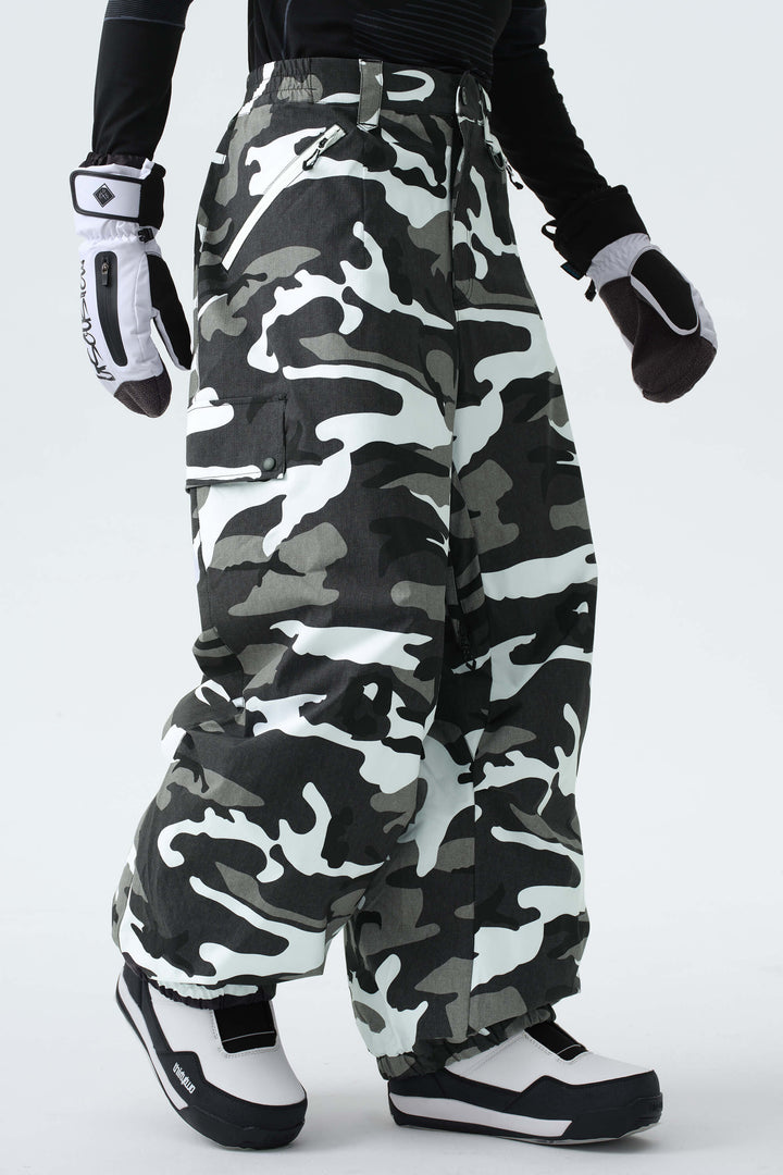 Men's Ice Blue Baggy Wear-resistant Waterproof Snow Pants