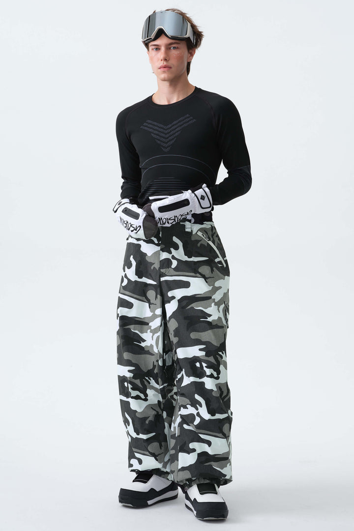 Men's Ice Blue Baggy Wear-resistant Waterproof Snow Pants