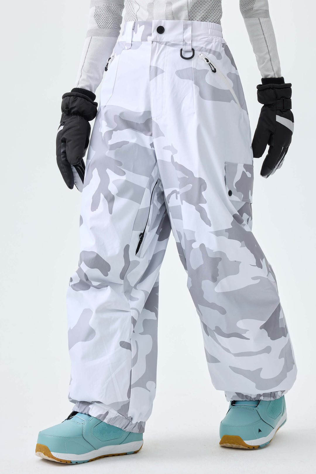 Women's Ice Blue Baggy Wear-resistant Waterproof Snow Pants