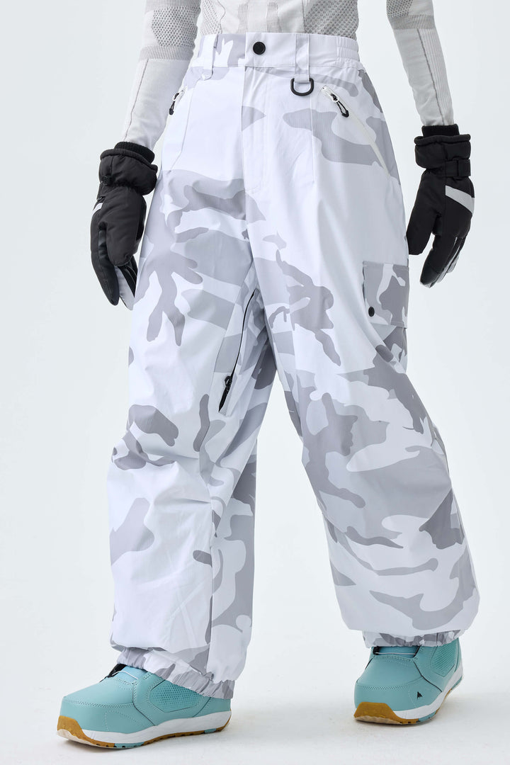 Women's Ice Blue Baggy Wear-resistant Waterproof Snow Pants