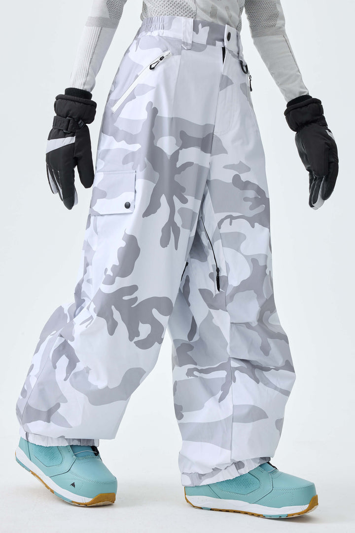 Women's Ice Blue Baggy Wear-resistant Waterproof Snow Pants