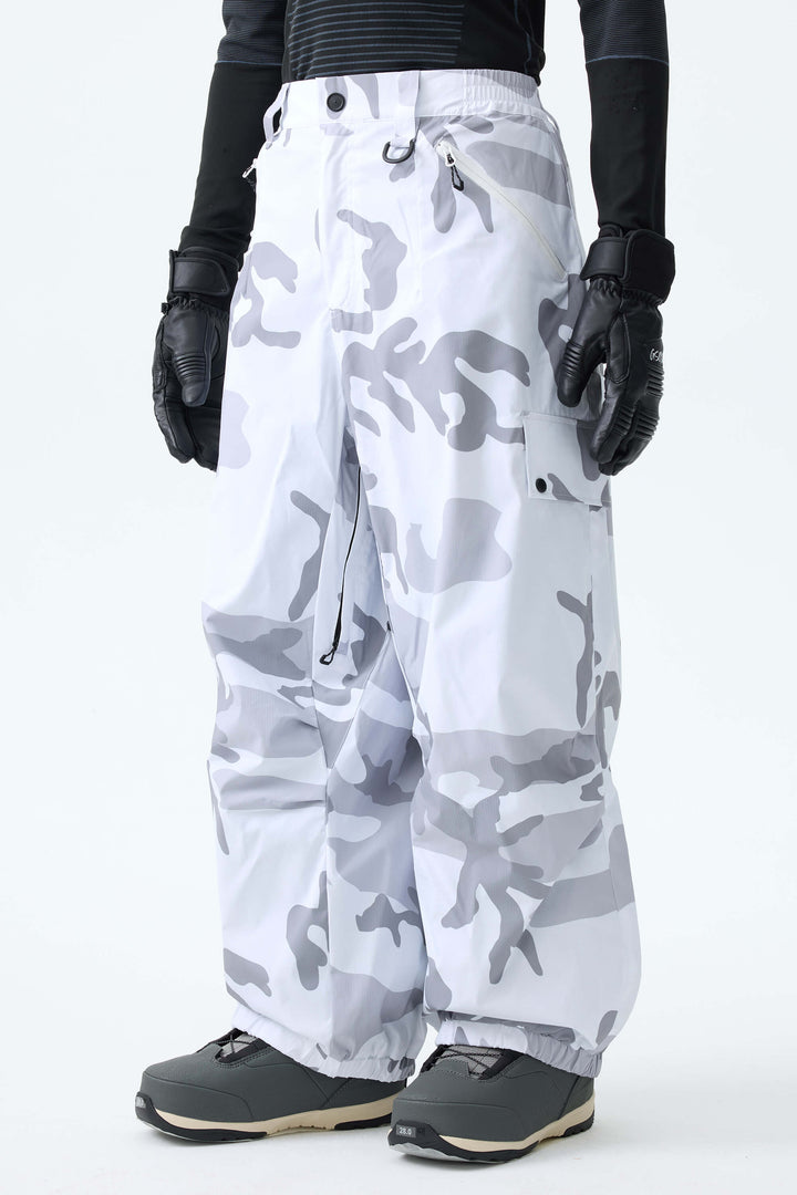 Men's Ice Blue Baggy Wear-resistant Waterproof Snow Pants