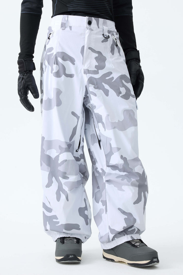 Men's Ice Blue Baggy Wear-resistant Waterproof Snow Pants