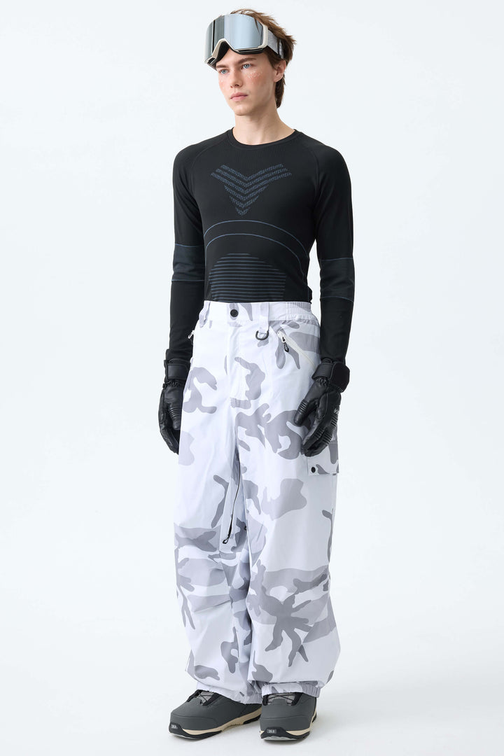Men's Ice Blue Baggy Wear-resistant Waterproof Snow Pants