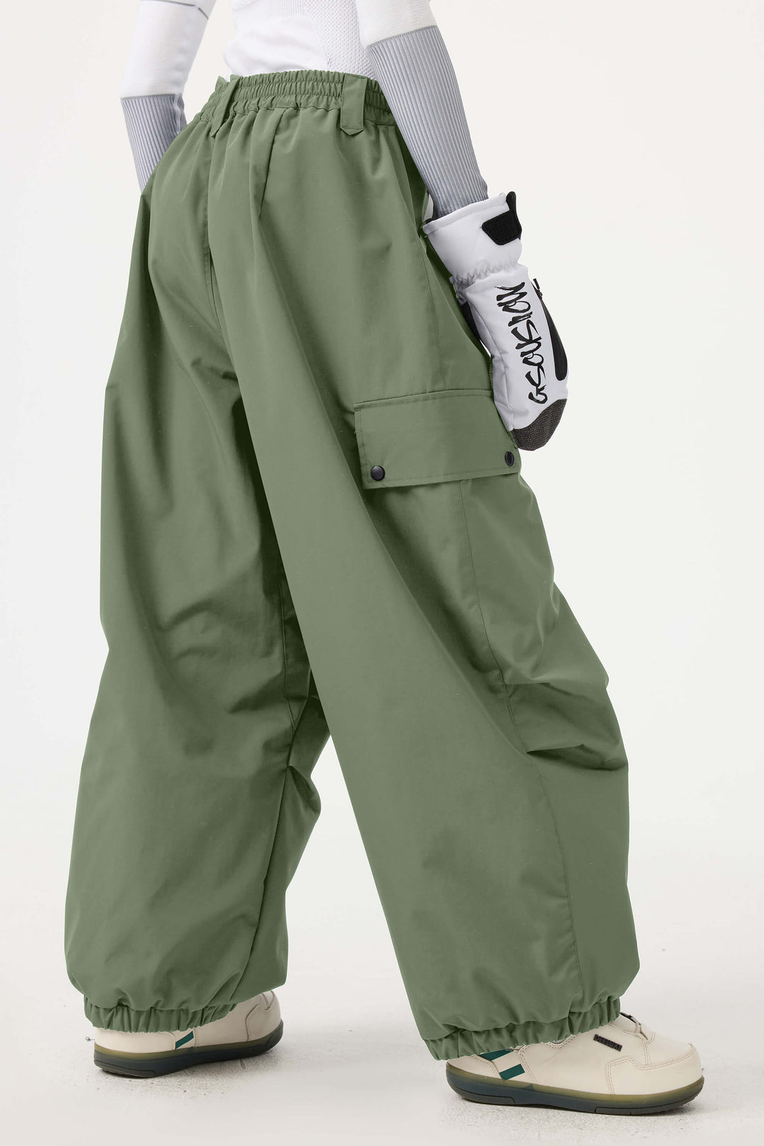 Women's Dark Green Baggy Wear-resistant Waterproof Snow Pants
