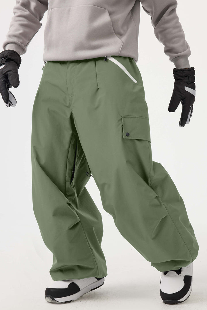 Men's Khaki Baggy Wear-resistant Waterproof Snow Pants