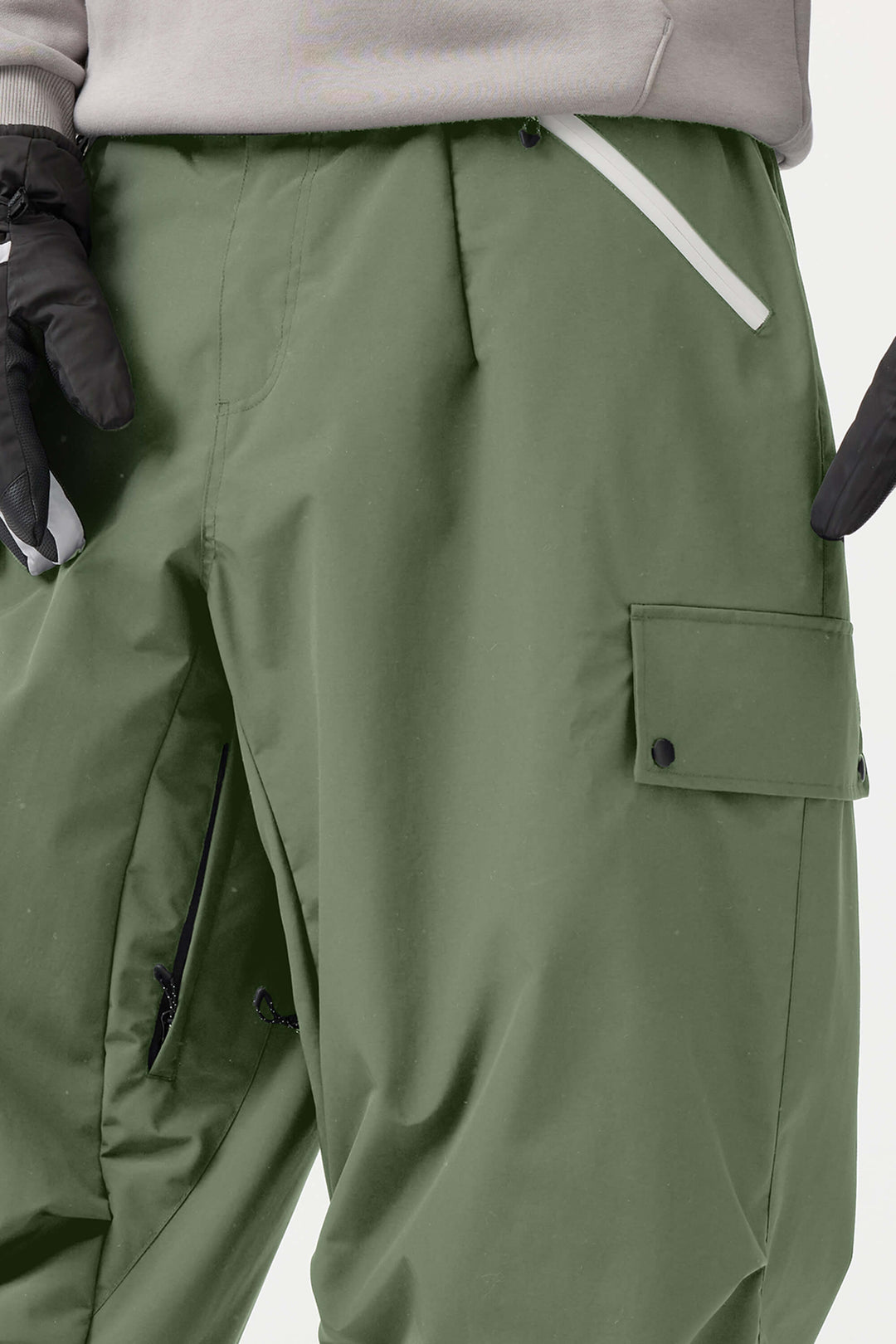 Men's Khaki Baggy Wear-resistant Waterproof Snow Pants