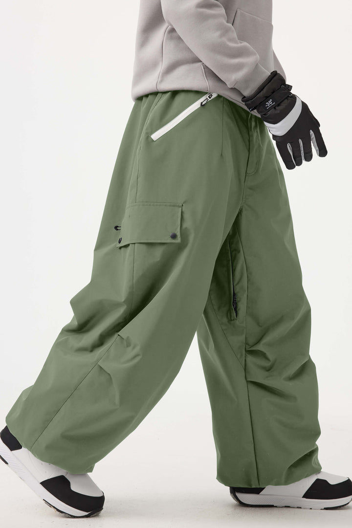 Men's Khaki Baggy Wear-resistant Waterproof Snow Pants