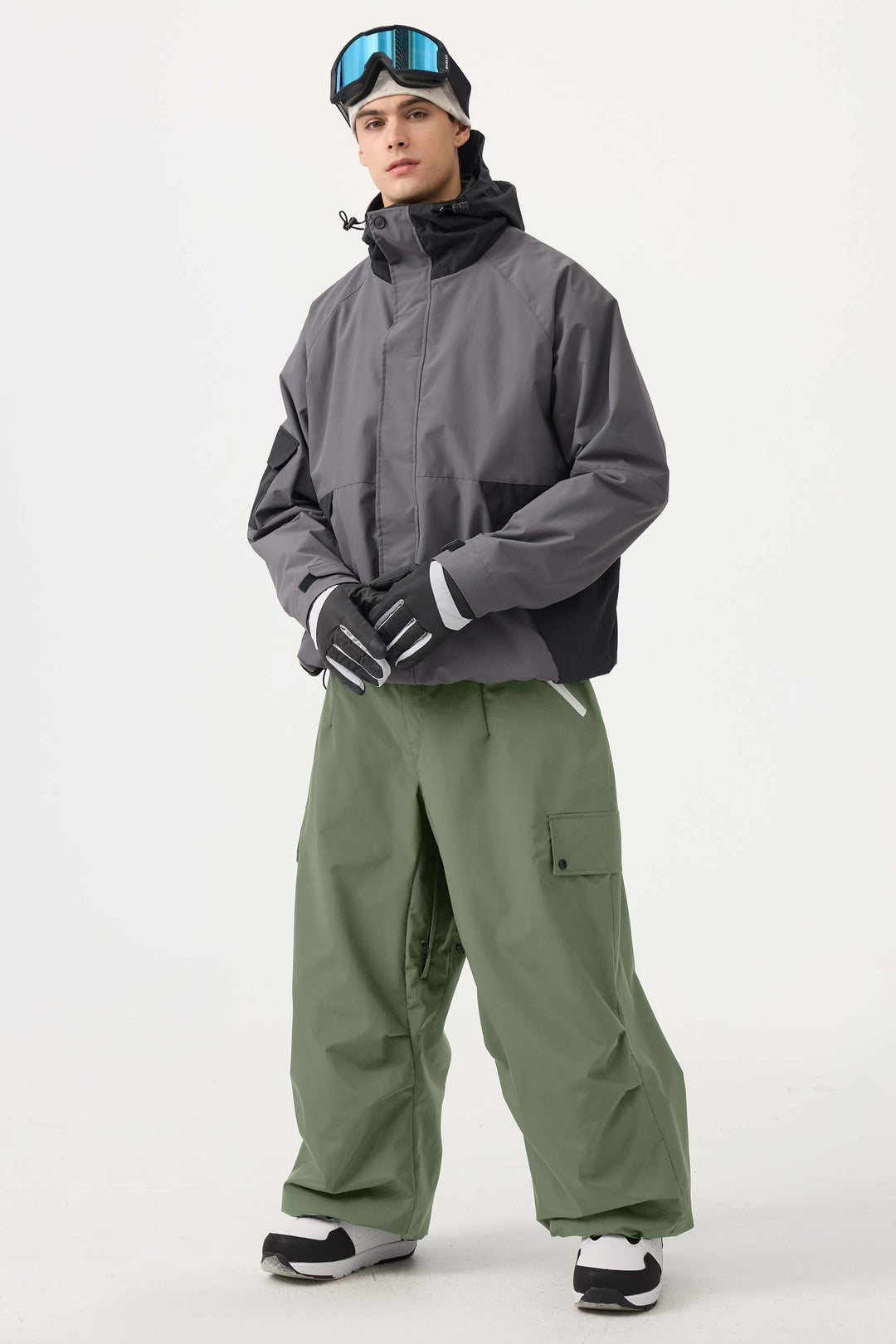 Men's Khaki Baggy Wear-resistant Waterproof Snow Pants