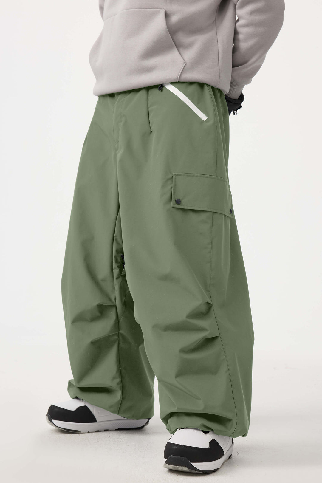Men's Khaki Baggy Wear-resistant Waterproof Snow Pants