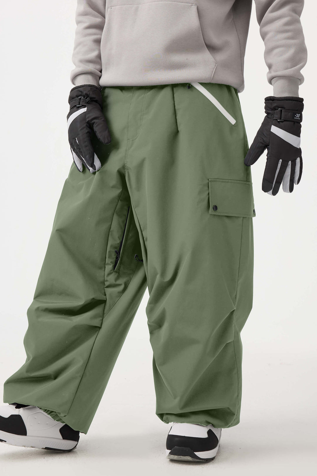 Men's Khaki Baggy Wear-resistant Waterproof Snow Pants