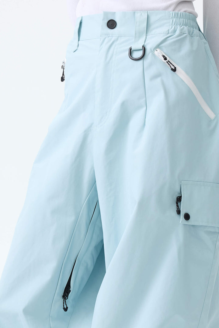 Women's Ice Blue Baggy Wear-resistant Waterproof Snow Pants