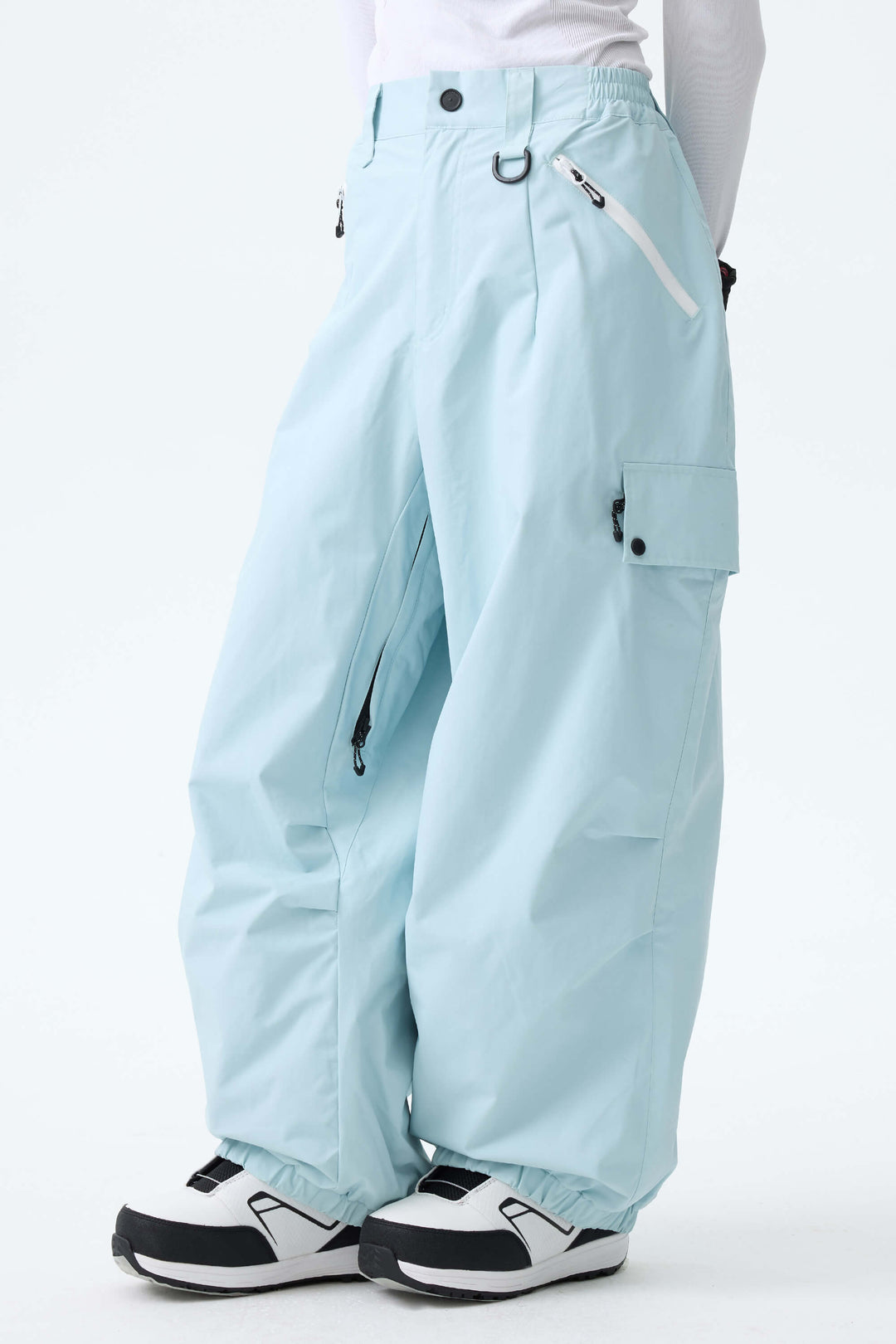 Women's Ice Blue Baggy Wear-resistant Waterproof Snow Pants