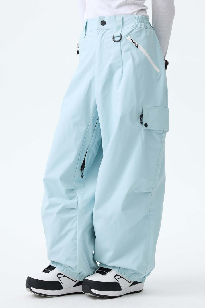 Women's Ice Blue Baggy Wear-resistant Waterproof Snow Pants
