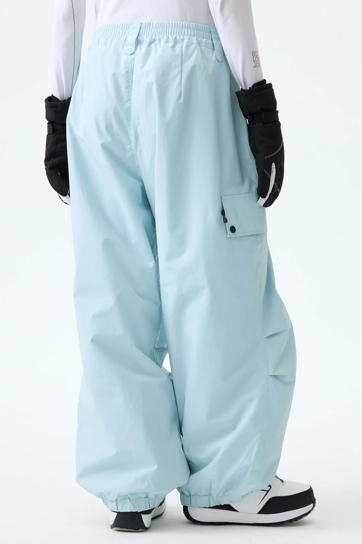 Women's Ice Blue Baggy Wear-resistant Waterproof Snow Pants