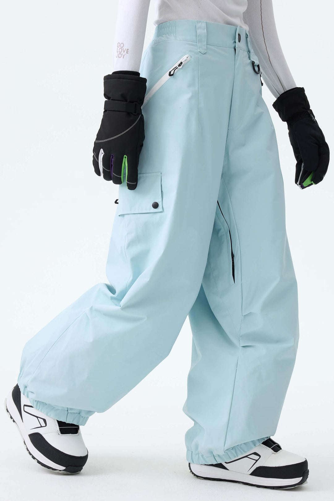 Women's Ice Blue Baggy Wear-resistant Waterproof Snow Pants