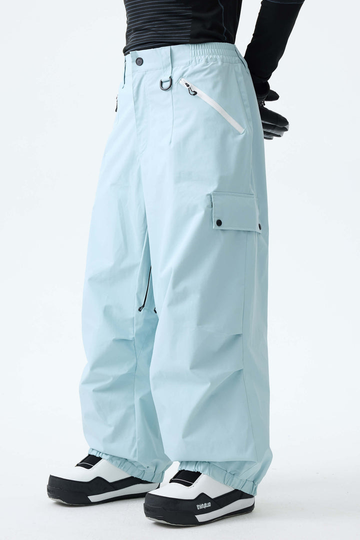 Men's Ice Blue Baggy Wear-resistant Waterproof Snow Pants