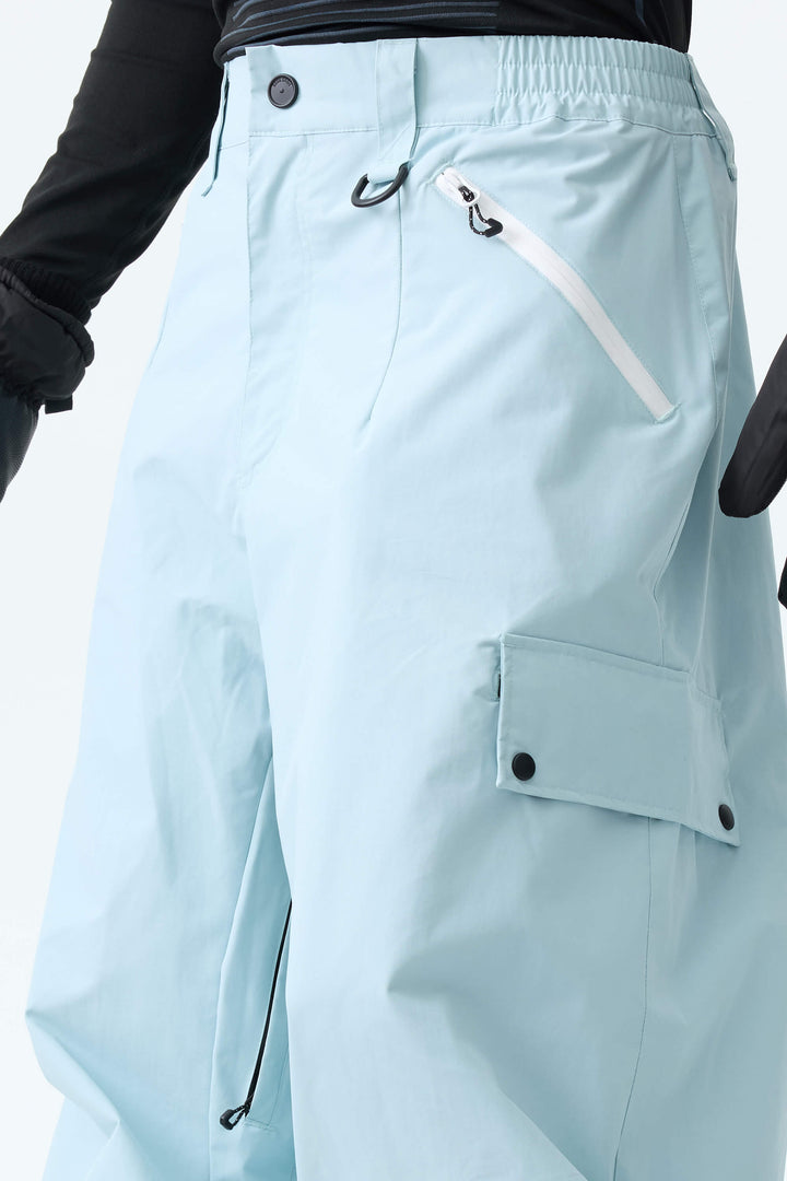 Men's Ice Blue Baggy Wear-resistant Waterproof Snow Pants