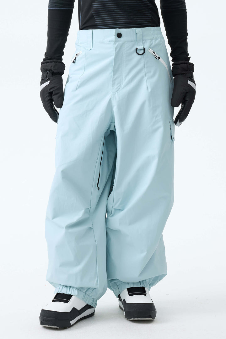 Men's Ice Blue Baggy Wear-resistant Waterproof Snow Pants