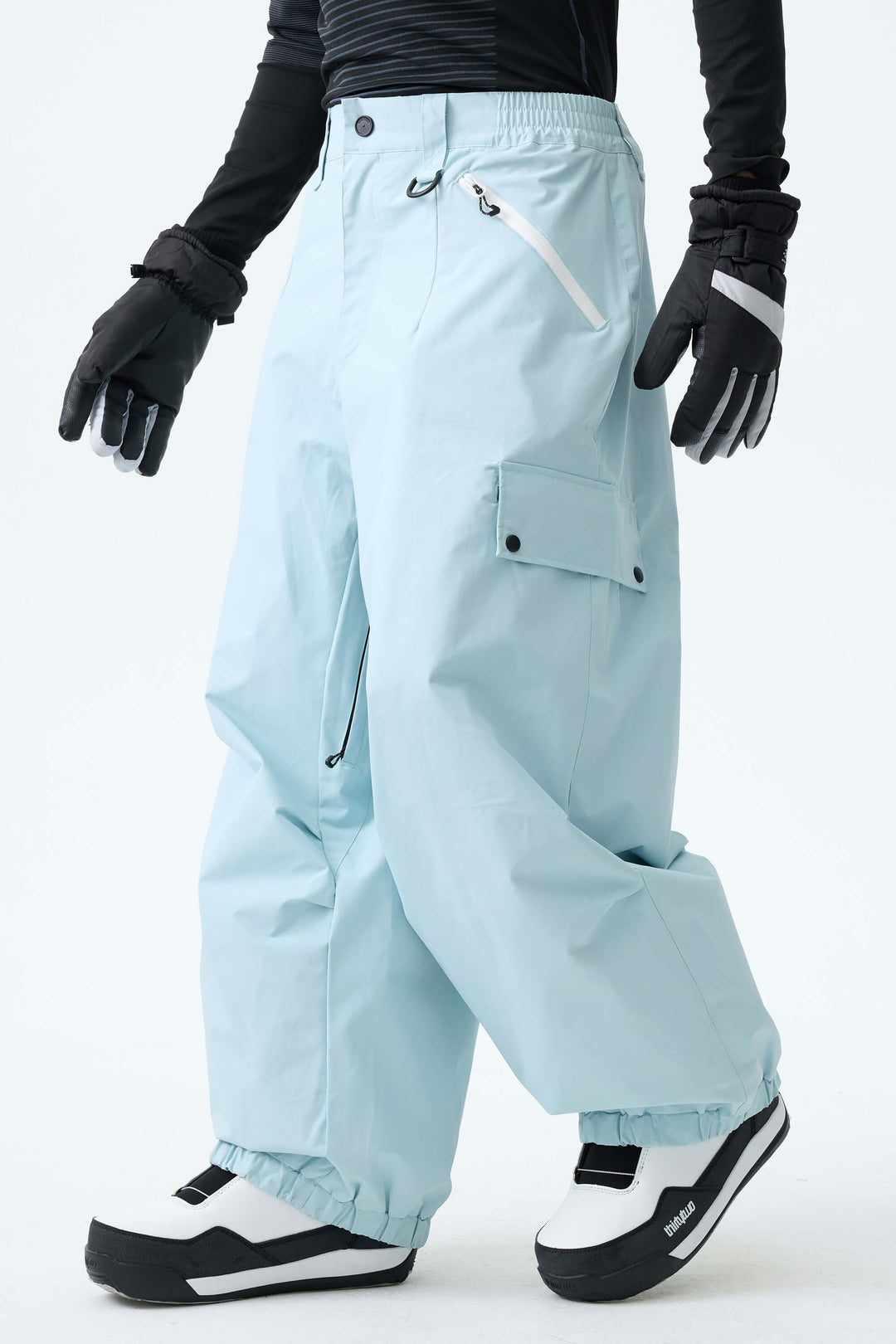 Men's Ice Blue Baggy Wear-resistant Waterproof Snow Pants