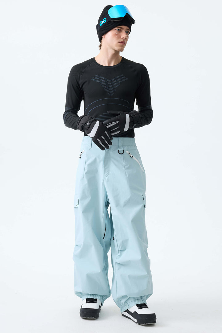 Men's Ice Blue Baggy Wear-resistant Waterproof Snow Pants