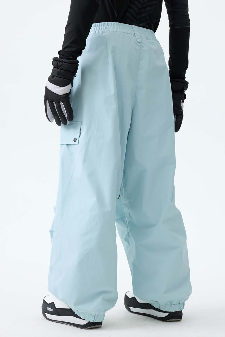 Men's Ice Blue Baggy Wear-resistant Waterproof Snow Pants