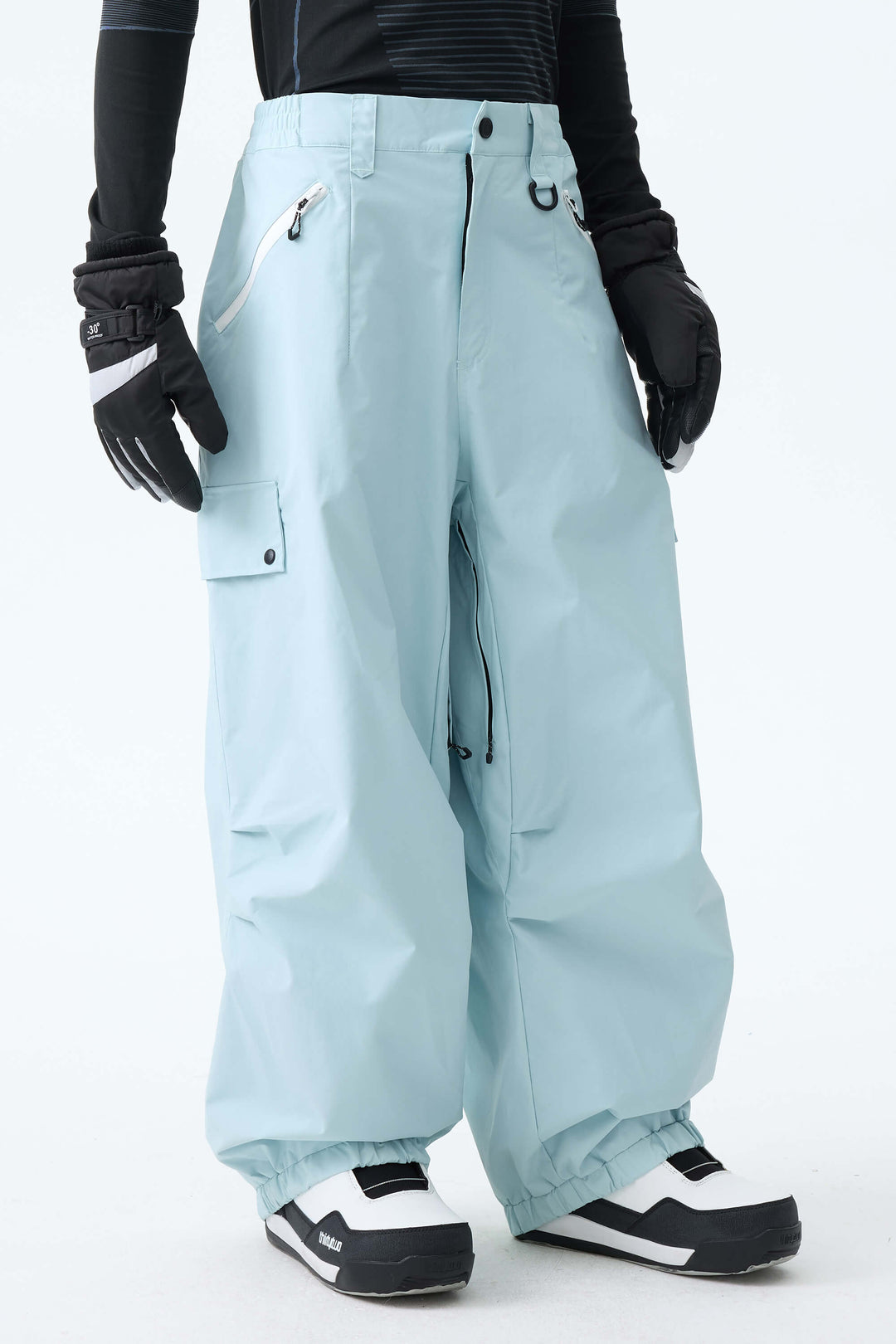 Men's Ice Blue Baggy Wear-resistant Waterproof Snow Pants
