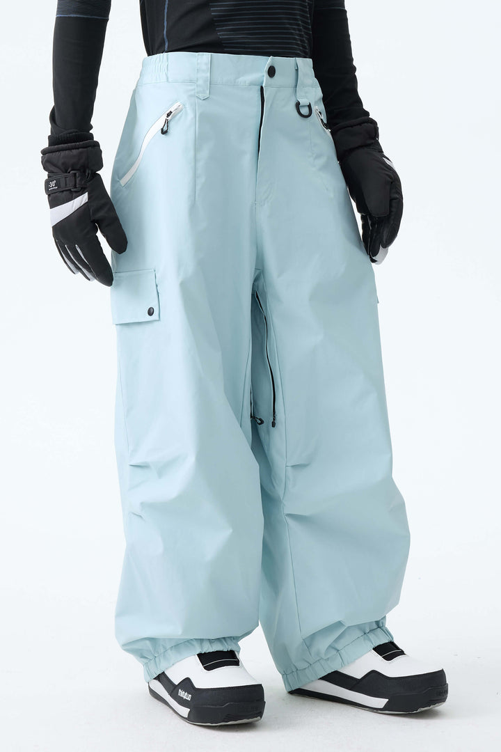 Men's Ice Blue Baggy Wear-resistant Waterproof Snow Pants